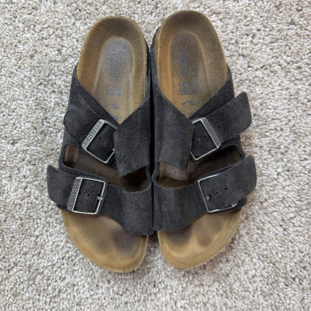 Birkenstock Arizona Sandals Womens Size 6 Black Suede Slide Buckle Comfort